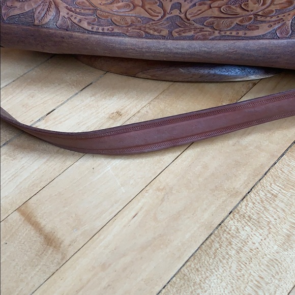 Tooled Brown Leather Western Bag Silver Concho - Picture 7 of 8